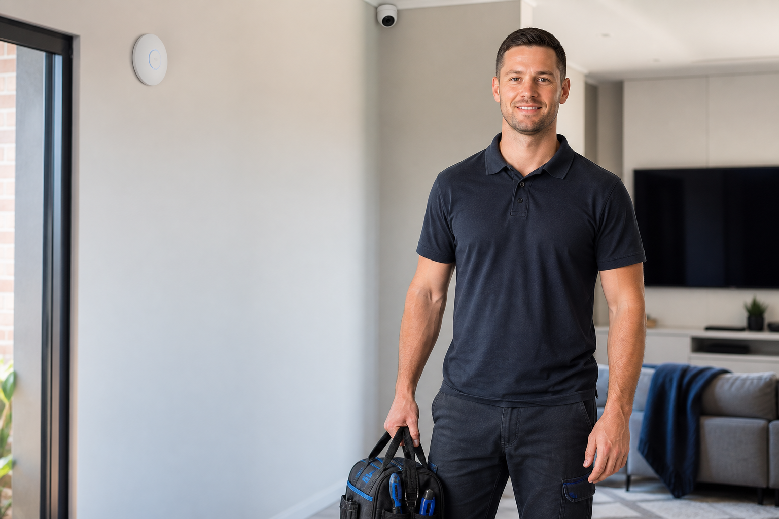 Home technology installer at work in a Western Sydney home
